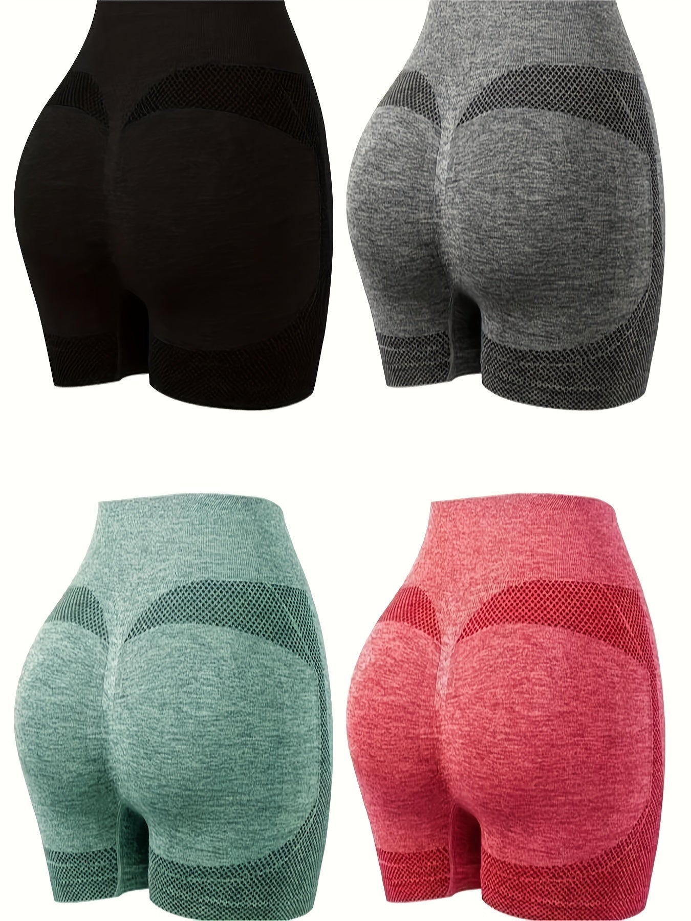 [Breathable Seamless Knit Shorts] Sculpting Silhouette, Women's 4pcs High-Waist Athletic Shorts - Breathable, Seamless Knit for Yoga & Gym Workouts, Comfort Fit, All-Season Wear