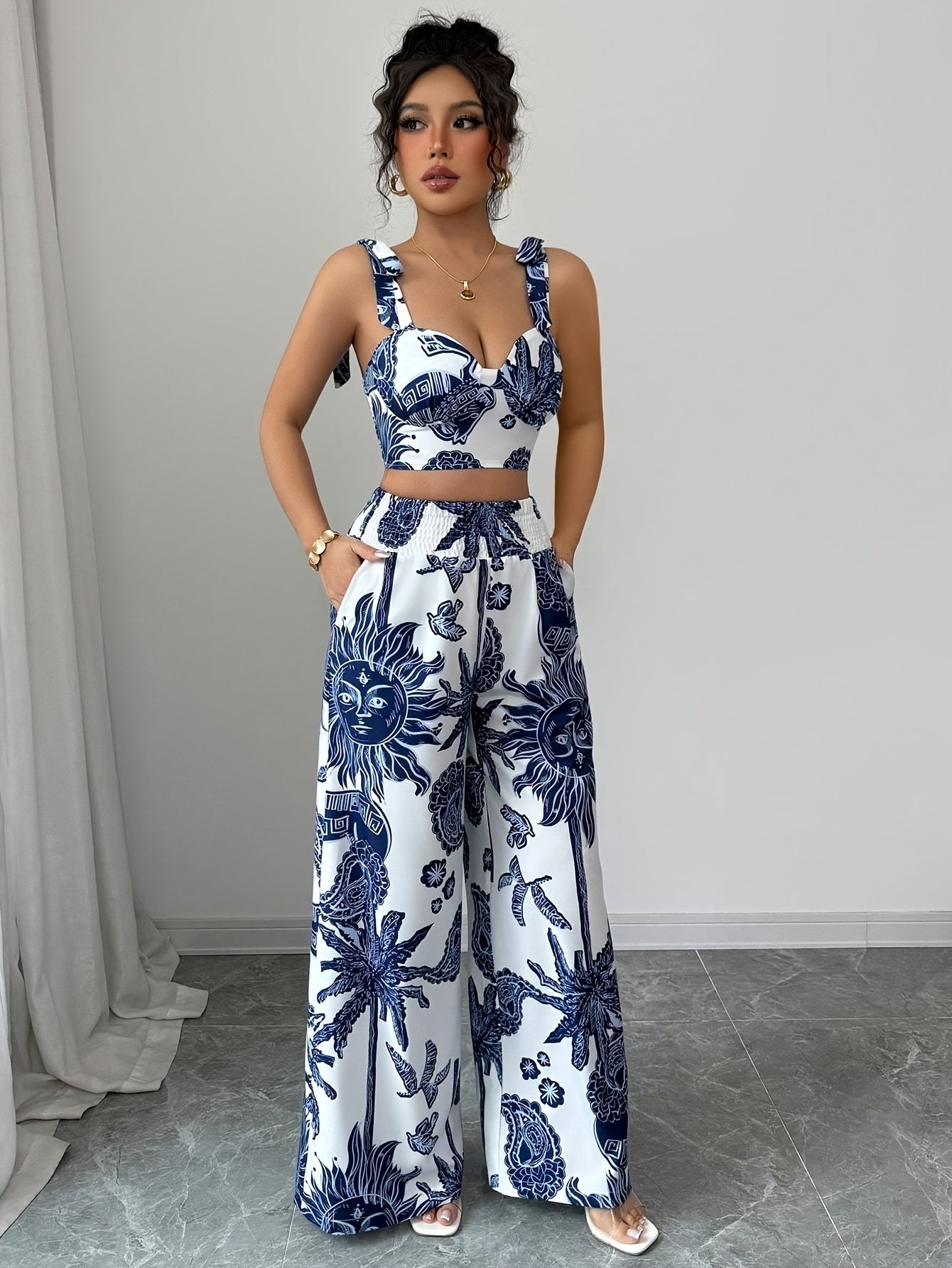 Digital Print Pants Two-Piece Set