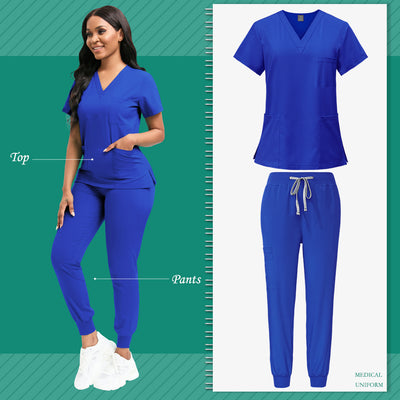 Women's Professional Scrub Set for Beauty, SPA, Veterinary & Dental Clinics - High-Quality Polyester with Pockets