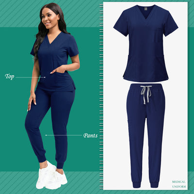 Women's Professional Scrub Set for Beauty, SPA, Veterinary & Dental Clinics - High-Quality Polyester with Pockets