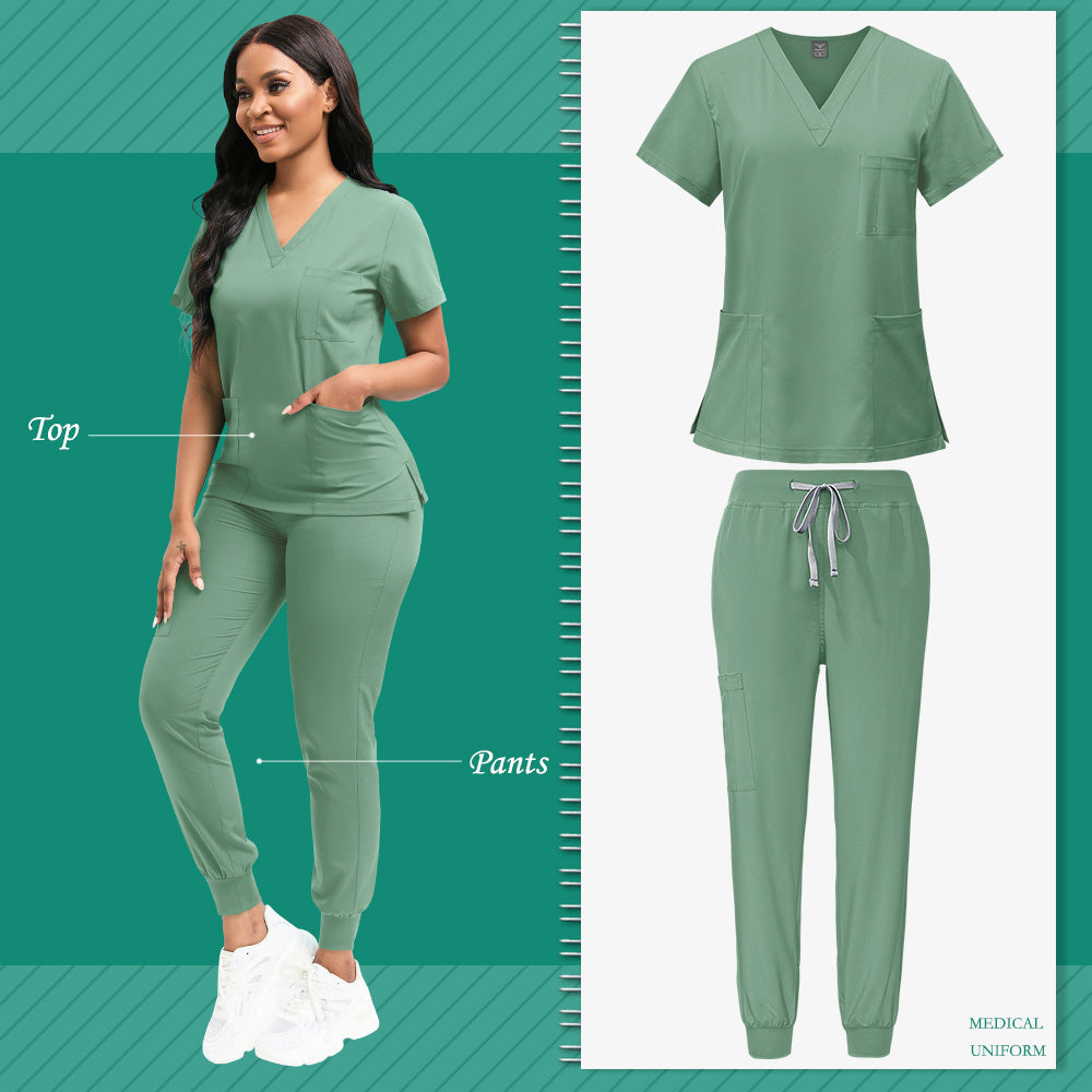 Women's Professional Scrub Set for Beauty, SPA, Veterinary & Dental Clinics - High-Quality Polyester with Pockets