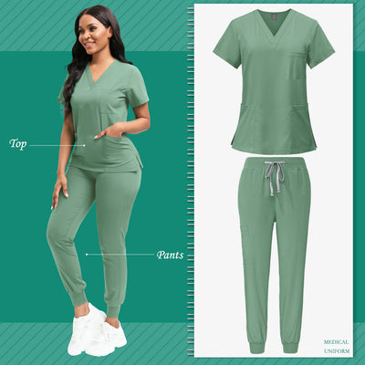 Women's Professional Scrub Set for Beauty, SPA, Veterinary & Dental Clinics - High-Quality Polyester with Pockets