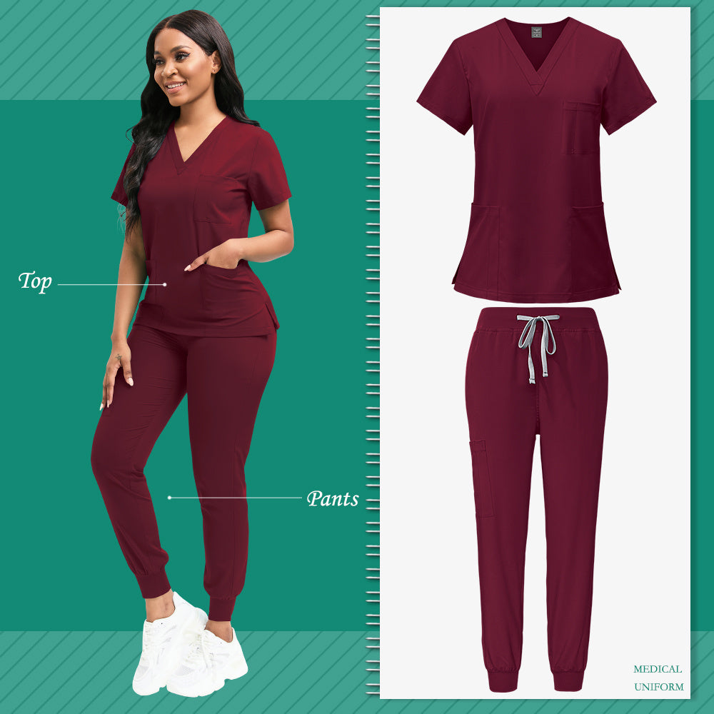 Women's Professional Scrub Set for Beauty, SPA, Veterinary & Dental Clinics - High-Quality Polyester with Pockets