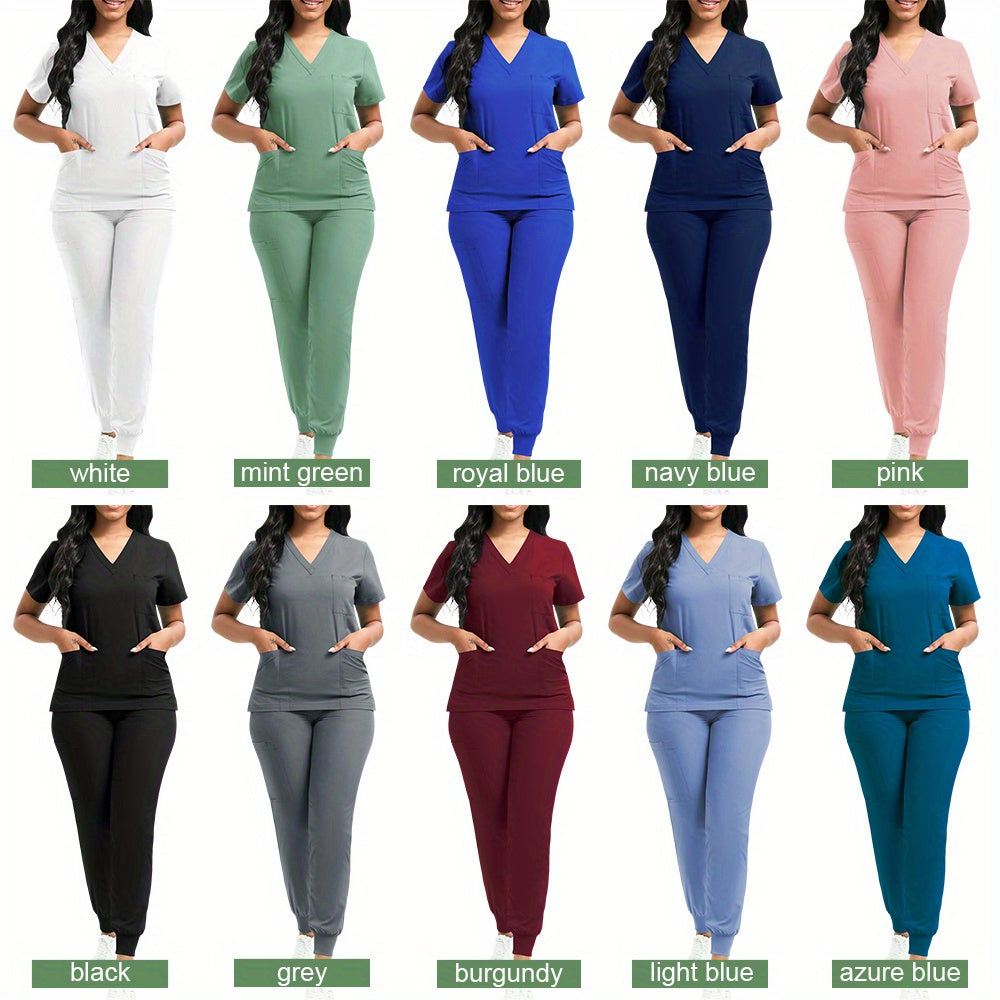 Women's Professional Scrub Set for Beauty, SPA, Veterinary & Dental Clinics - High-Quality Polyester with Pockets