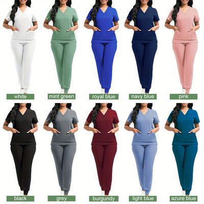 Women's Professional Scrub Set for Beauty, SPA, Veterinary & Dental Clinics - High-Quality Polyester with Pockets