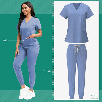 Women's Professional Scrub Set for Beauty, SPA, Veterinary & Dental Clinics - High-Quality Polyester with Pockets