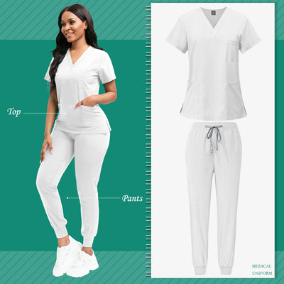 Women's Professional Scrub Set for Beauty, SPA, Veterinary & Dental Clinics - High-Quality Polyester with Pockets