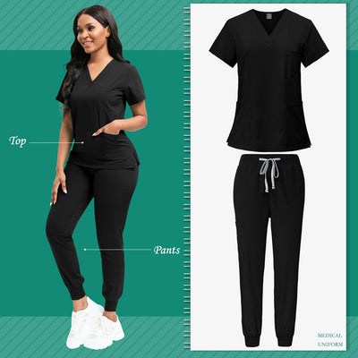 Women's Professional Scrub Set for Beauty, SPA, Veterinary & Dental Clinics - High-Quality Polyester with Pockets