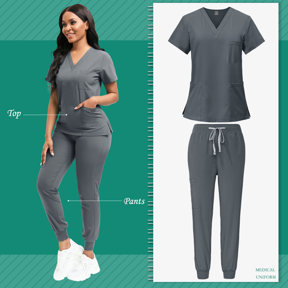 Women's Professional Scrub Set for Beauty, SPA, Veterinary & Dental Clinics - High-Quality Polyester with Pockets