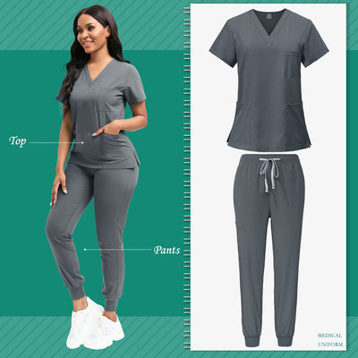 Women's Professional Scrub Set for Beauty, SPA, Veterinary & Dental Clinics - High-Quality Polyester with Pockets