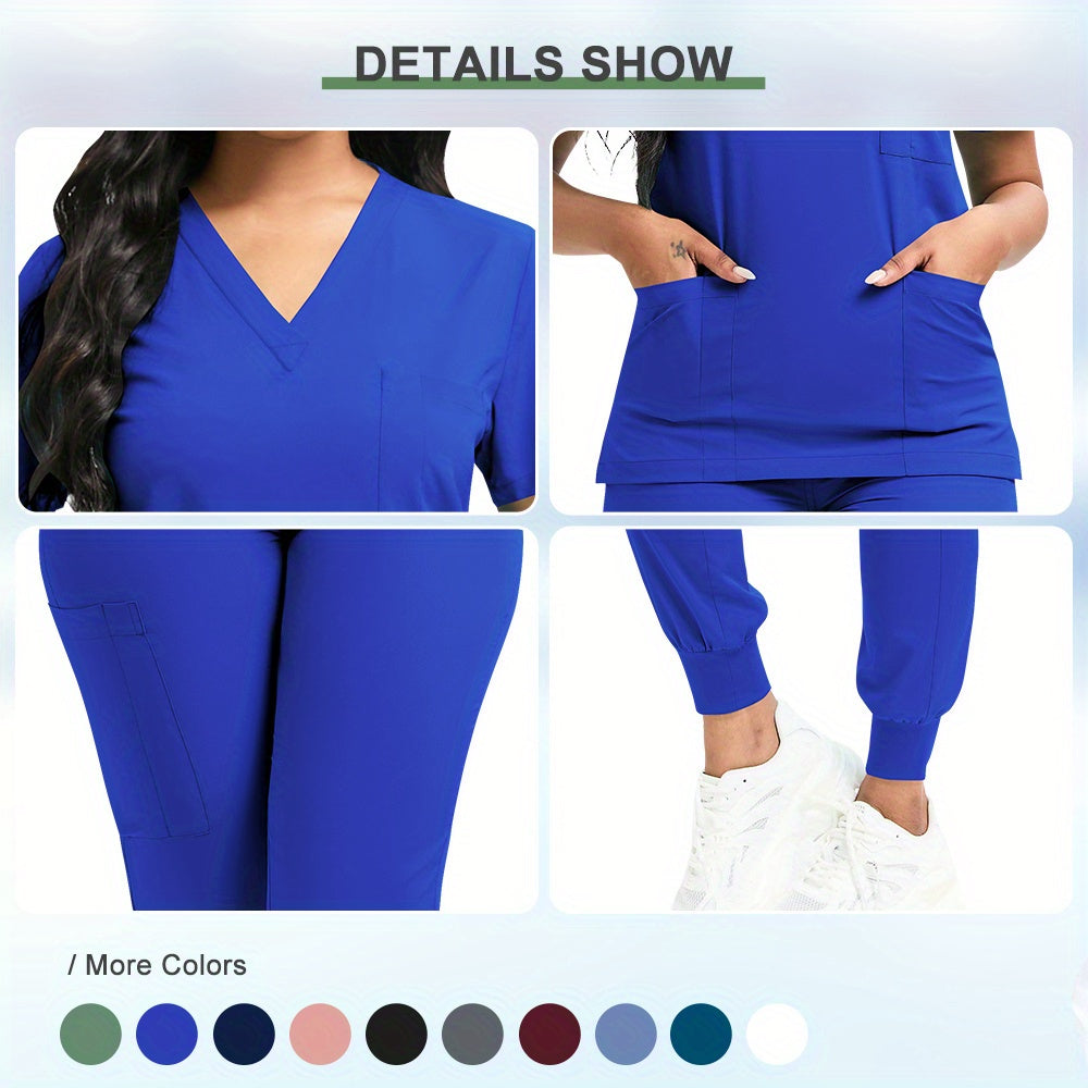 Women's Professional Scrub Set for Beauty, SPA, Veterinary & Dental Clinics - High-Quality Polyester with Pockets
