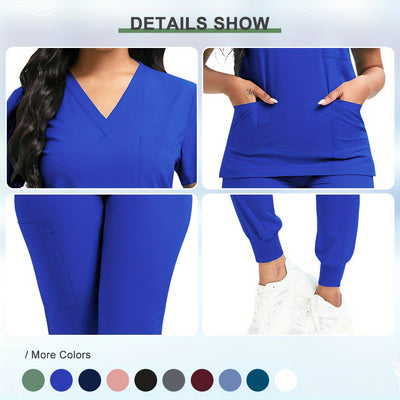 Women's Professional Scrub Set for Beauty, SPA, Veterinary & Dental Clinics - High-Quality Polyester with Pockets