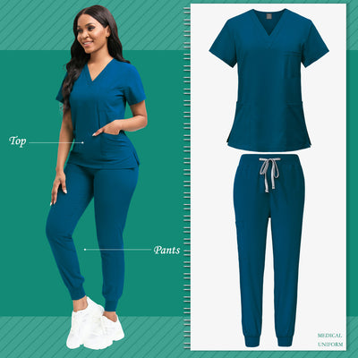 Women's Professional Scrub Set for Beauty, SPA, Veterinary & Dental Clinics - High-Quality Polyester with Pockets