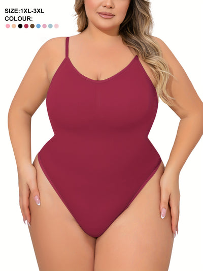 Plus Size Women's Adjustable Strap Bodysuit, One-piece Thong Bodysuit, Seamless Solid Color Bodysuit, Women's Underwear And Shapewear
