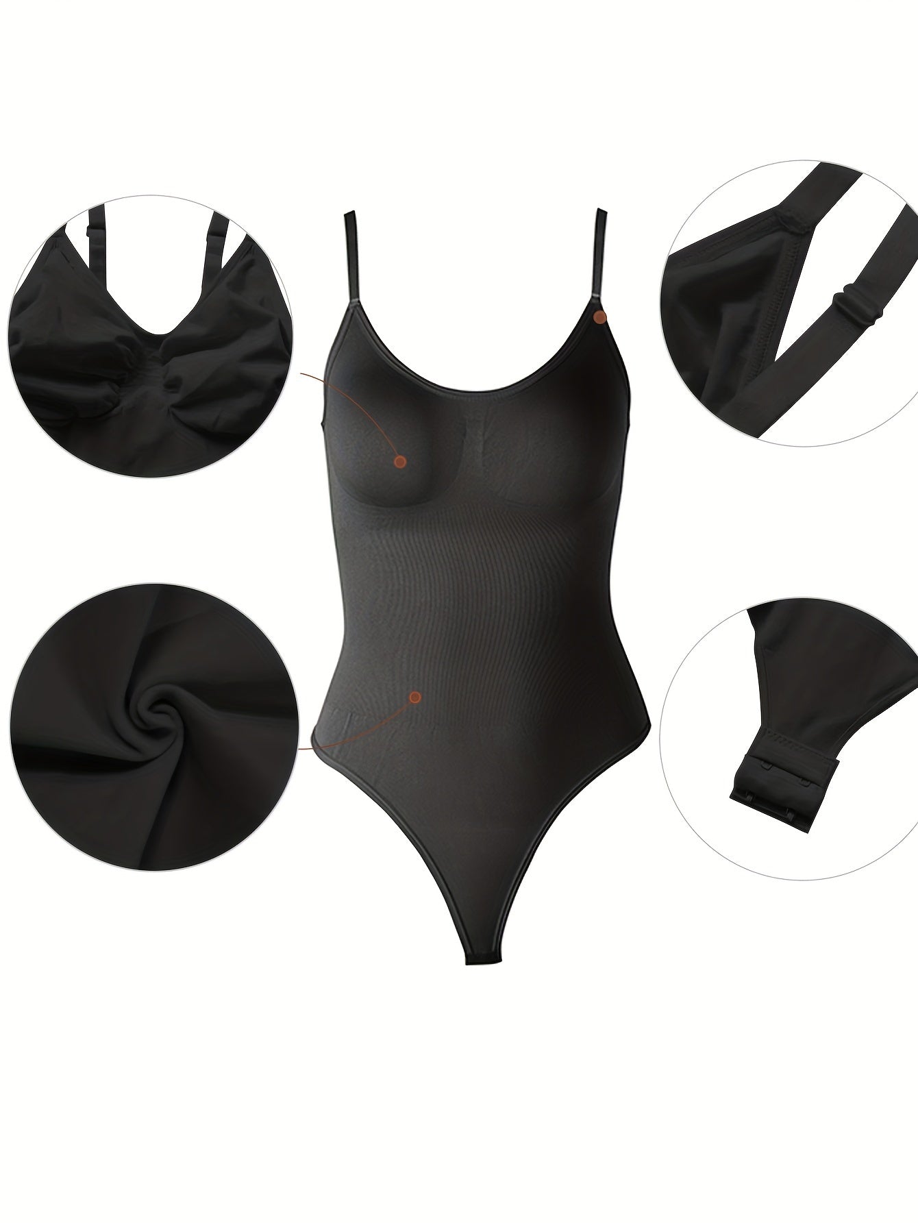 Plus Size Women's Adjustable Strap Bodysuit, One-piece Thong Bodysuit, Seamless Solid Color Bodysuit, Women's Underwear And Shapewear