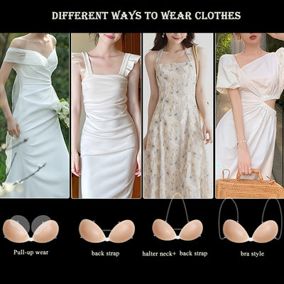2 Pairs of Elegant Seamless Strapless Silicone Bras - Self-Adhesive with Transparent Straps, Women’s Push-Up Tank Top Style, Smooth & Invisible Lift for Sleeveless Outfits, Discreet Undergarment | Elegant Strapless Bra | Selfadhesive Cups