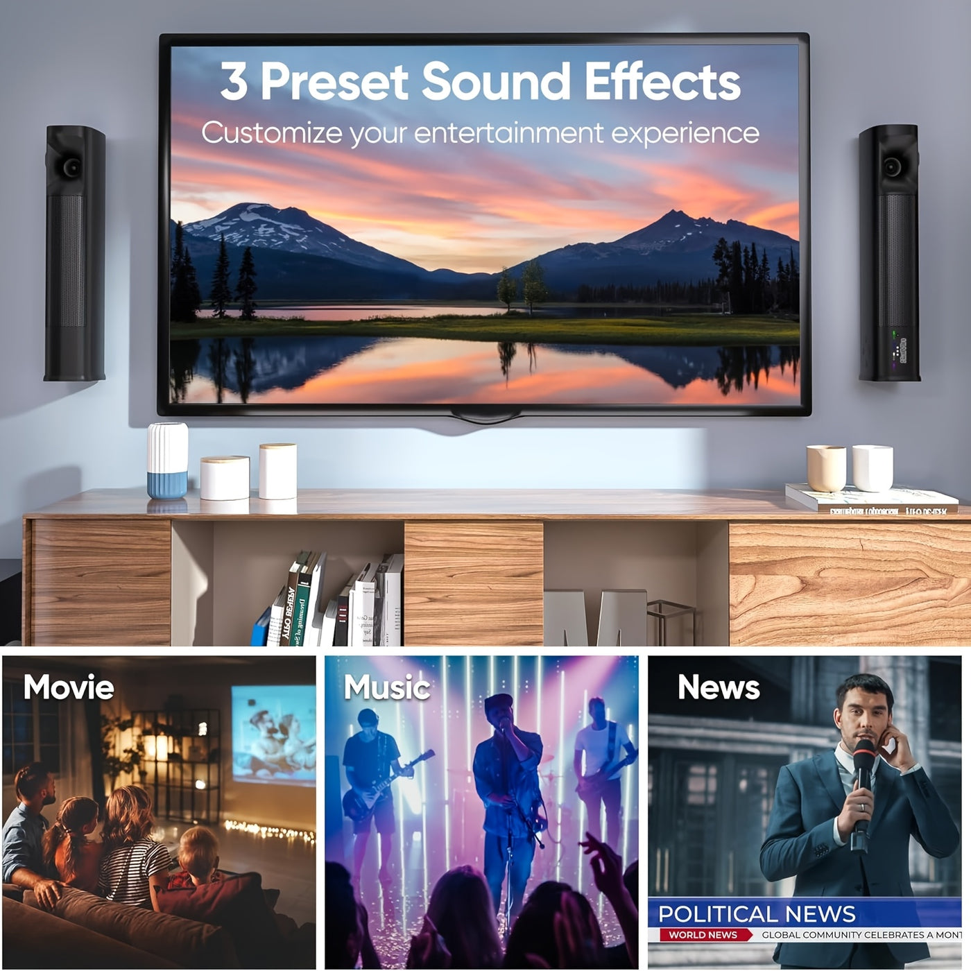 100W Soundbar with Detachable Subwoofer - 2-in-1 Tower Speaker, Wireless 5.0, 10-Level Adjustable Bass, HDTV-ARC/Optical/AUX, Horn Tweeter & Silk Dome Speakers for Smart TVs, Home Theater, Gaming, Sound Bar for Smart Tv, Gaming Audio, Modern Audio