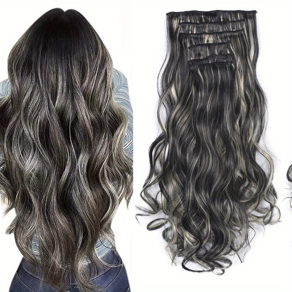 Heat Resistant 22 Inch Body Wave Clip-In Hair Extensions - 6 Pack of Double Weft Synthetic Hair for Women Hair Clips Hair Accessories Halloween Christmas