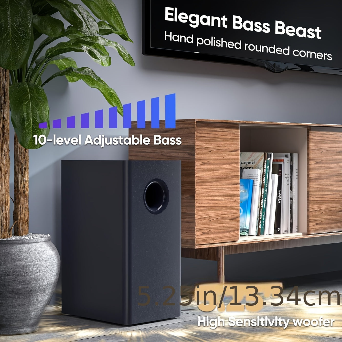 100W Soundbar with Detachable Subwoofer - 2-in-1 Tower Speaker, Wireless 5.0, 10-Level Adjustable Bass, HDTV-ARC/Optical/AUX, Horn Tweeter & Silk Dome Speakers for Smart TVs, Home Theater, Gaming, Sound Bar for Smart Tv, Gaming Audio, Modern Audio