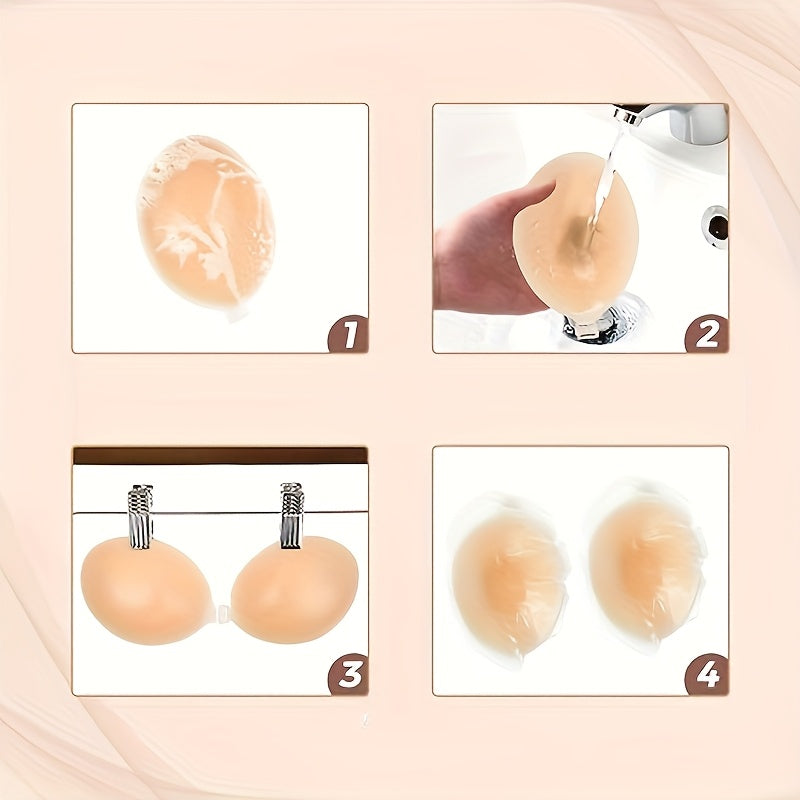 2 Pairs of Elegant Seamless Strapless Silicone Bras - Self-Adhesive with Transparent Straps, Women’s Push-Up Tank Top Style, Smooth & Invisible Lift for Sleeveless Outfits, Discreet Undergarment | Elegant Strapless Bra | Selfadhesive Cups