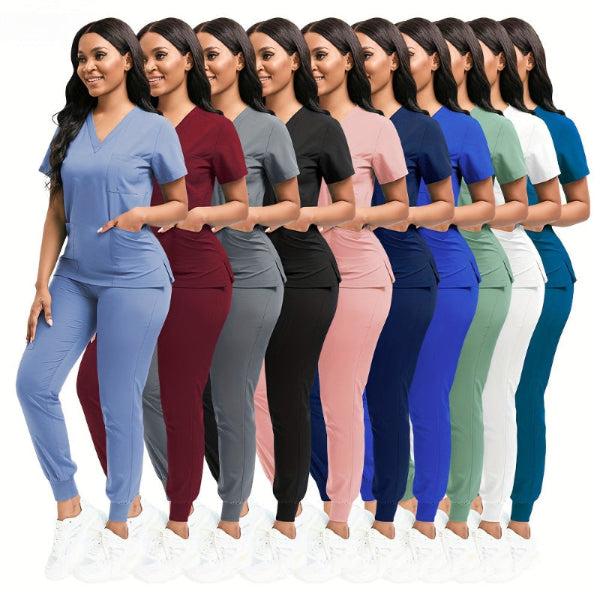 Women's Professional Scrub Set for Beauty, SPA, Veterinary & Dental Clinics - High-Quality Polyester with Pockets