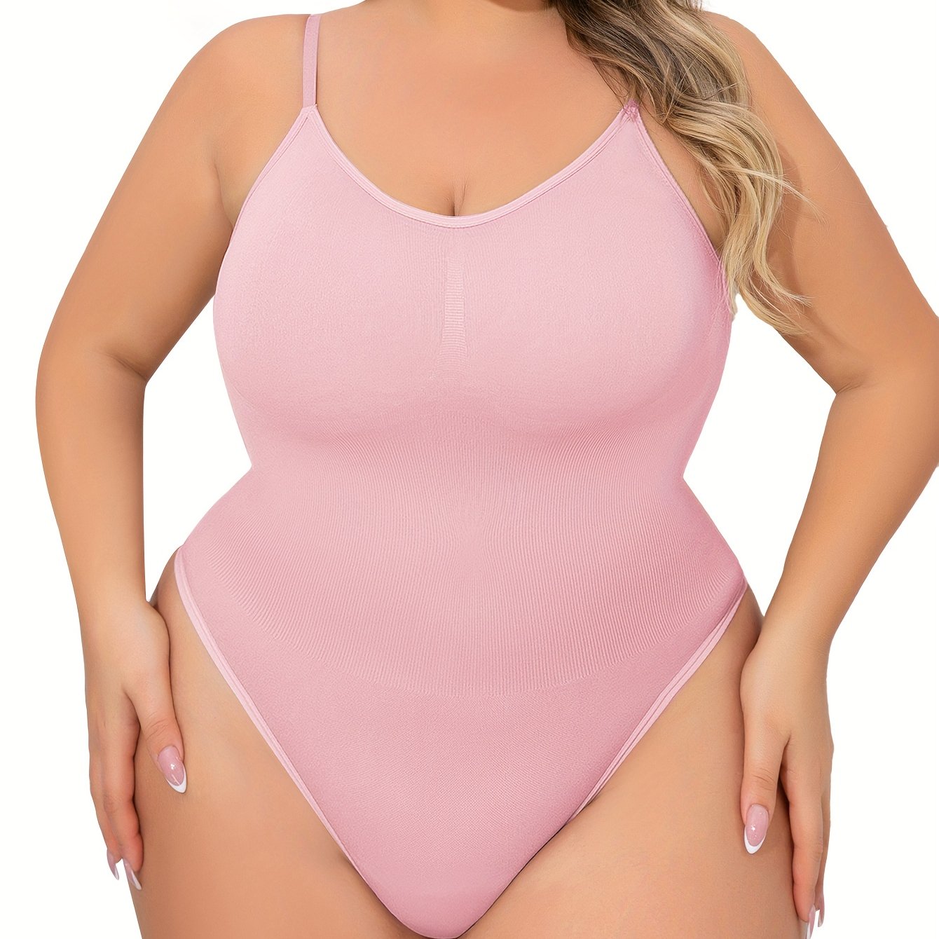 Plus Size Women's Adjustable Strap Bodysuit, One-piece Thong Bodysuit, Seamless Solid Color Bodysuit, Women's Underwear And Shapewear