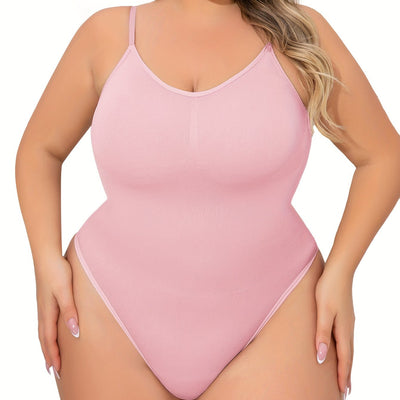 Plus Size Women's Adjustable Strap Bodysuit, One-piece Thong Bodysuit, Seamless Solid Color Bodysuit, Women's Underwear And Shapewear
