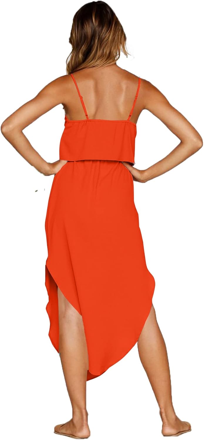 Women's Adjustable Strappy Split Summer Beach Casual Midi Dress