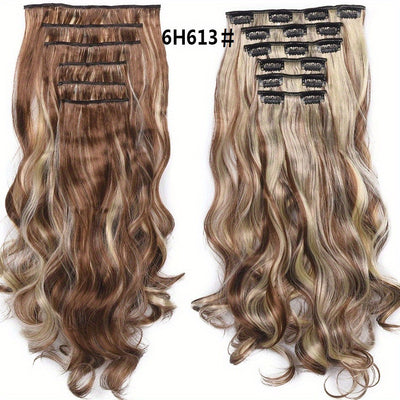 Heat Resistant 22 Inch Body Wave Clip-In Hair Extensions - 6 Pack of Double Weft Synthetic Hair for Women Hair Clips Hair Accessories Halloween Christmas