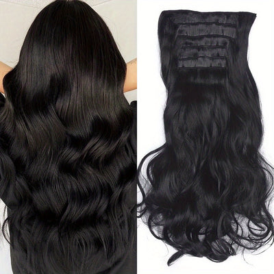 Heat Resistant 22 Inch Body Wave Clip-In Hair Extensions - 6 Pack of Double Weft Synthetic Hair for Women Hair Clips Hair Accessories Halloween Christmas