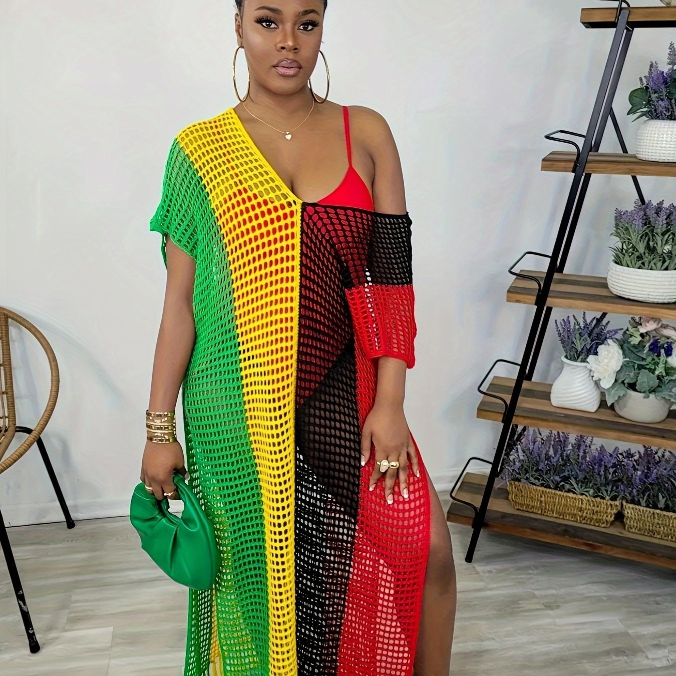 Women's Plus Size Knit Dress, Sexy Beach Cover-Up With Fringe Detail, Semi-Sheer Holiday Fashion
