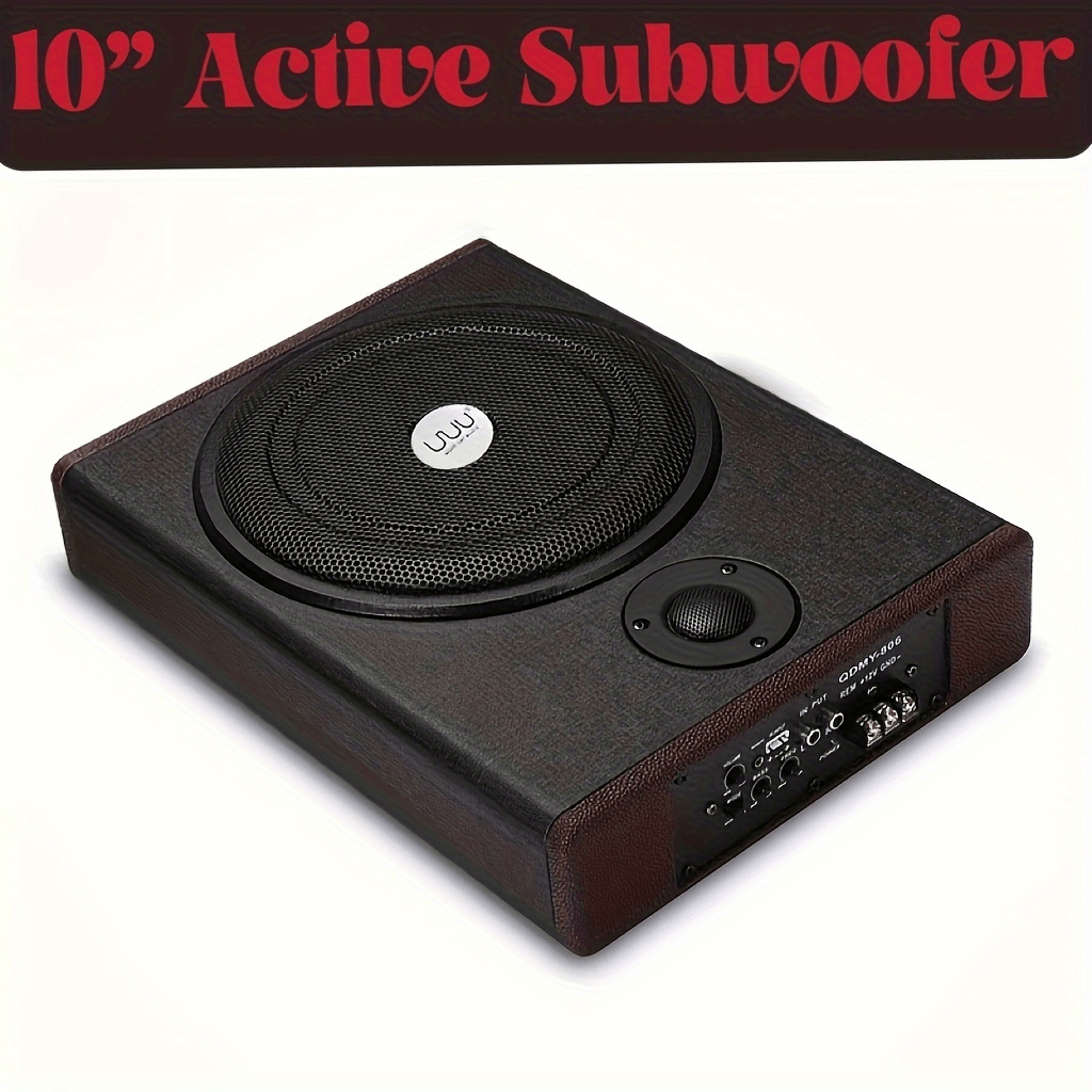 10 Inch 600 Car Audio Slim Under-Seat Subwoofer High Power Car Active Sub Bass Speaker Kit with Treble Function Built-in Power Amplifier for Car Truck SUV RV, Without Battery