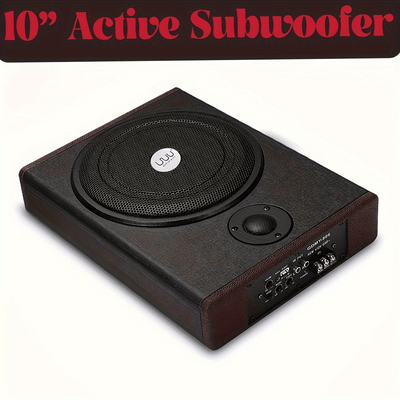 10 Inch 600 Car Audio Slim Under-Seat Subwoofer High Power Car Active Sub Bass Speaker Kit with Treble Function Built-in Power Amplifier for Car Truck SUV RV, Without Battery