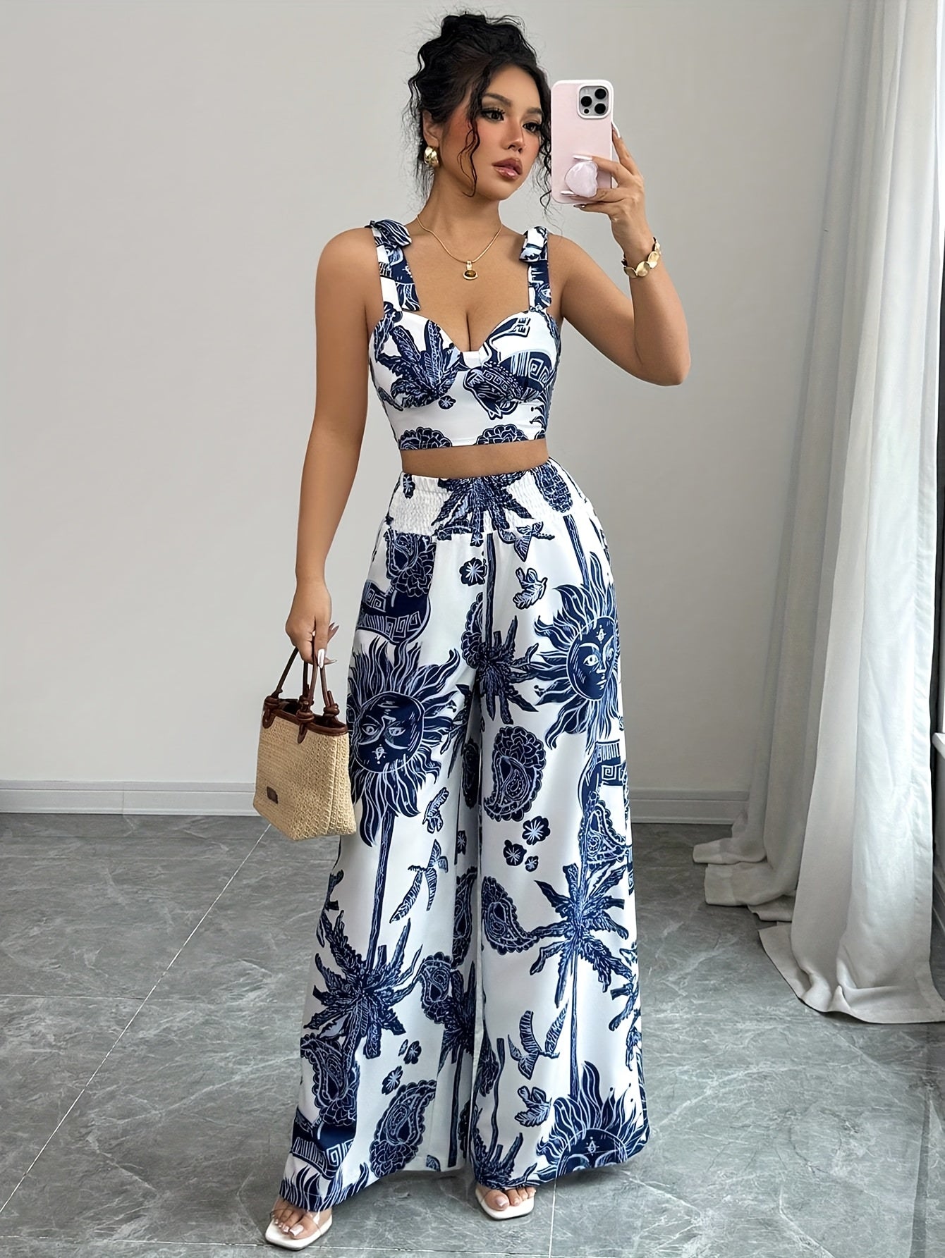 Digital Print Pants Two-Piece Set