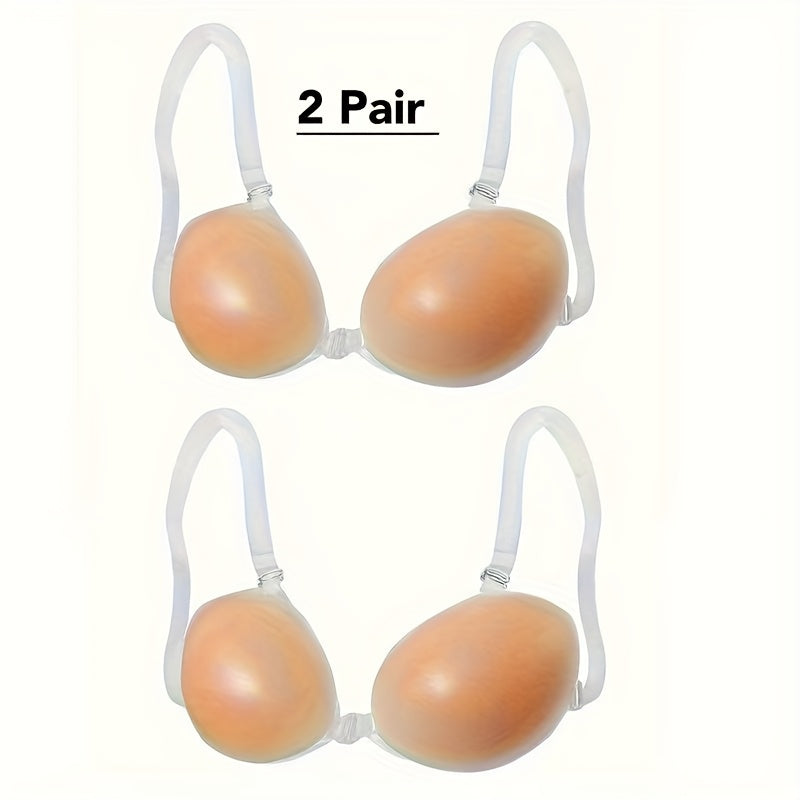 2 Pairs of Elegant Seamless Strapless Silicone Bras - Self-Adhesive with Transparent Straps, Women’s Push-Up Tank Top Style, Smooth & Invisible Lift for Sleeveless Outfits, Discreet Undergarment | Elegant Strapless Bra | Selfadhesive Cups