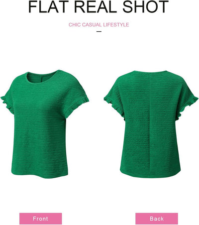 Womens Summer Tops Crewneck Short Sleeve T Shirts Casual Textured Work Shirt Loose Blouses