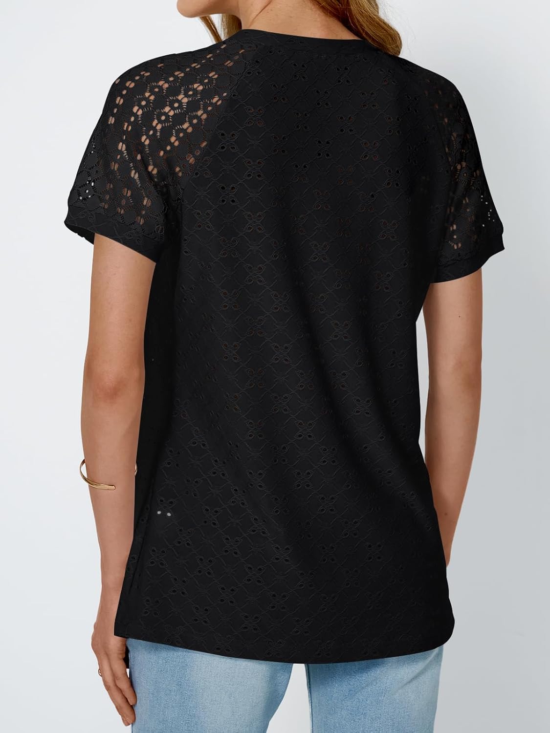 AUTOMET Short Sleeve Shirts for Women Eyelet Embroidery Summer Dressy Tops 2025 Trendy Lace Casual T-Shirts Work Outfits