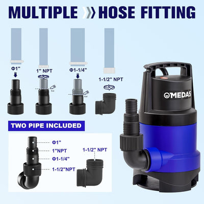 MEDAS 1HP Submersible Sump Pump, 3434 GPH High Flow Utility Pump for Clean/Dirty Water with 16.4ft Cord, Portable Water Pump for Pool, Garden, Basement, Pond, Flooded Areas and Tub Draining