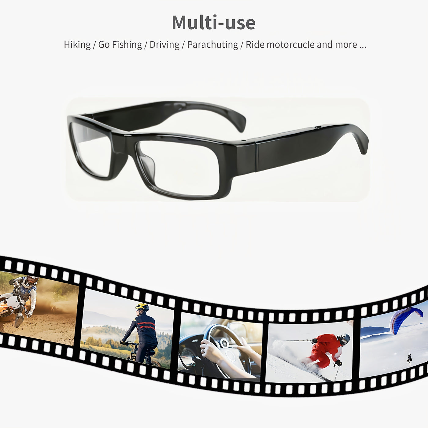 Video Glasses, Portable Camera Glasses, 1080P Sports Camera, Outdoor Cyclingmini Camera Glasses, with 64GB Storage Card