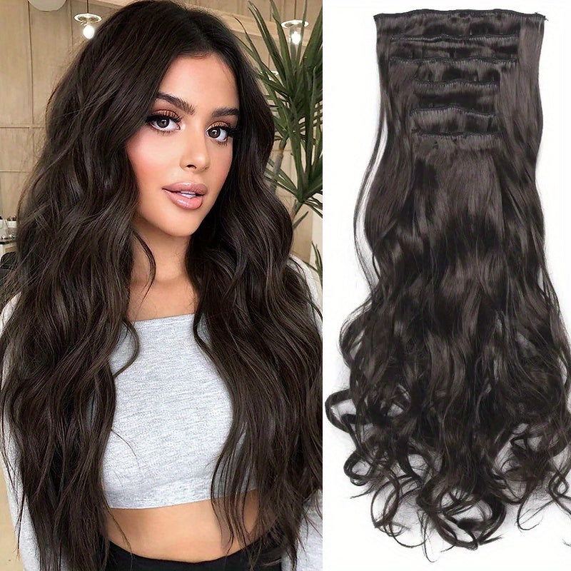 Heat Resistant 22 Inch Body Wave Clip-In Hair Extensions - 6 Pack of Double Weft Synthetic Hair for Women Hair Clips Hair Accessories Halloween Christmas