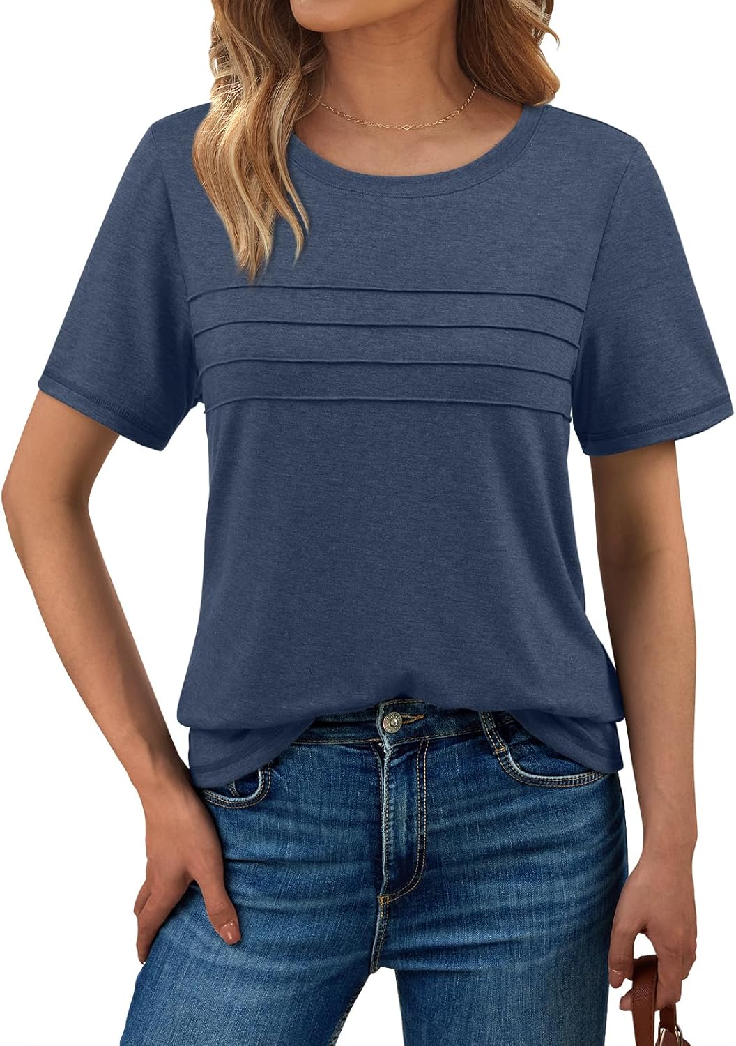 AUTOMET Women's Summer Short Sleeve Shirts Trendy T-Shirts Dressy Casual Blouses 2025 Crew Neck Tunic Beach Fashion Tops