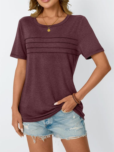 AUTOMET Women's Summer Short Sleeve Shirts Trendy T-Shirts Dressy Casual Blouses 2025 Crew Neck Tunic Beach Fashion Tops