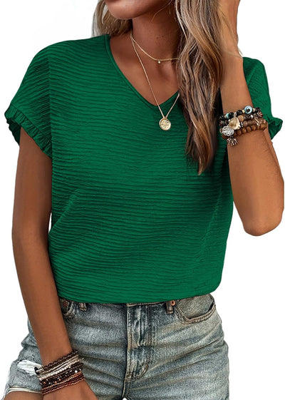 Womens Summer Tops Crewneck Short Sleeve T Shirts Casual Textured Work Shirt Loose Blouses