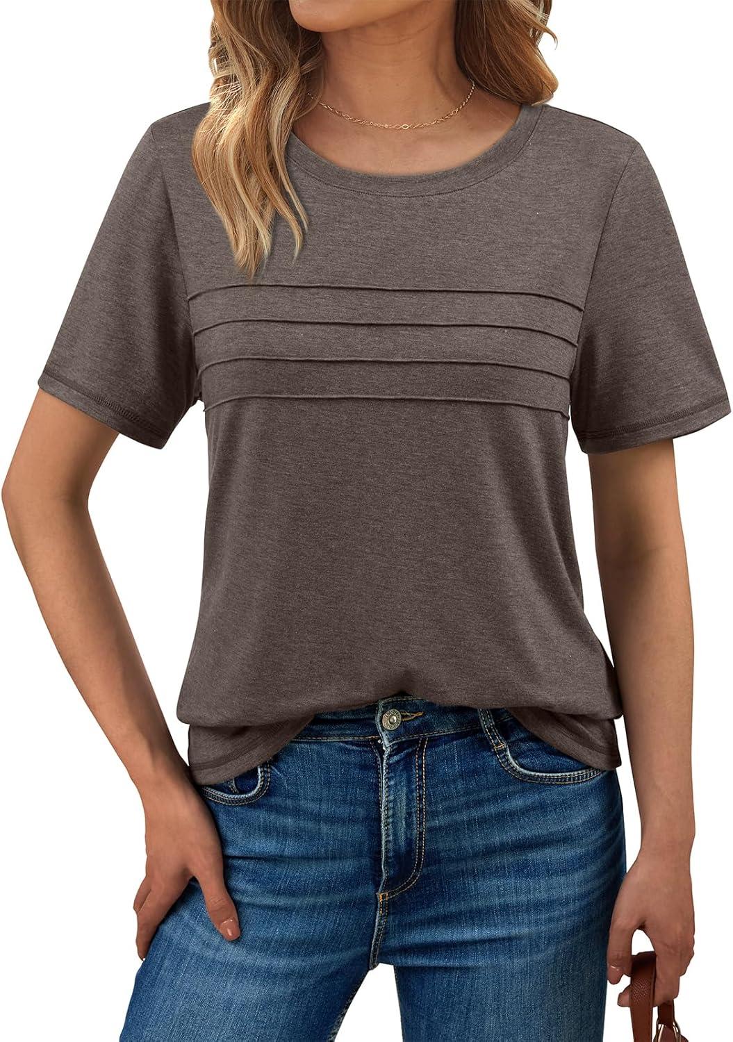 AUTOMET Women's Summer Short Sleeve Shirts Trendy T-Shirts Dressy Casual Blouses 2025 Crew Neck Tunic Beach Fashion Tops