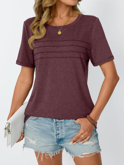 AUTOMET Women's Summer Short Sleeve Shirts Trendy T-Shirts Dressy Casual Blouses 2025 Crew Neck Tunic Beach Fashion Tops