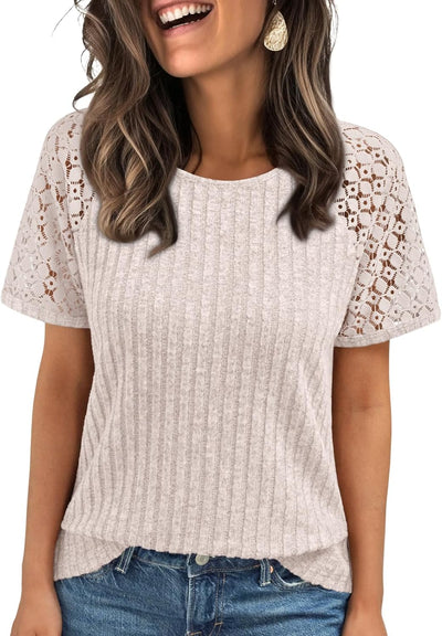 AUTOMET Womens Short Sleeve Sweater Crewneck Business Tops Dressy Casual Shirts Trendy Tunic Summer Clothes 2025