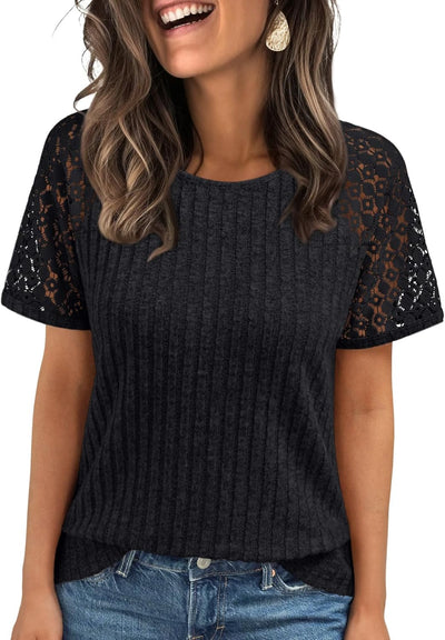AUTOMET Womens Short Sleeve Sweater Crewneck Business Tops Dressy Casual Shirts Trendy Tunic Summer Clothes 2025