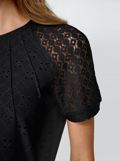 AUTOMET Short Sleeve Shirts for Women Eyelet Embroidery Summer Dressy Tops 2025 Trendy Lace Casual T-Shirts Work Outfits
