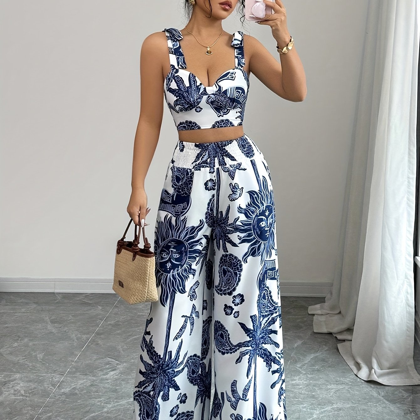 Digital Print Pants Two-Piece Set