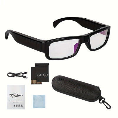 Video Glasses, Portable Camera Glasses, 1080P Sports Camera, Outdoor Cyclingmini Camera Glasses, with 64GB Storage Card